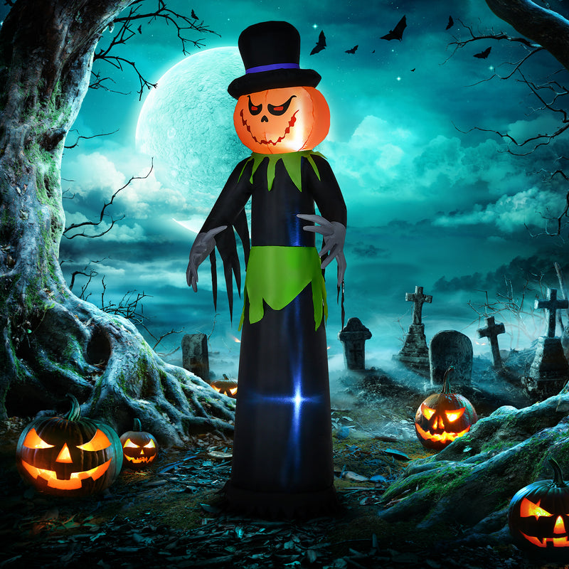 Outsunny 8FT Tall Halloween Inflatable Pumpkin Ghost in A Hat Decoration