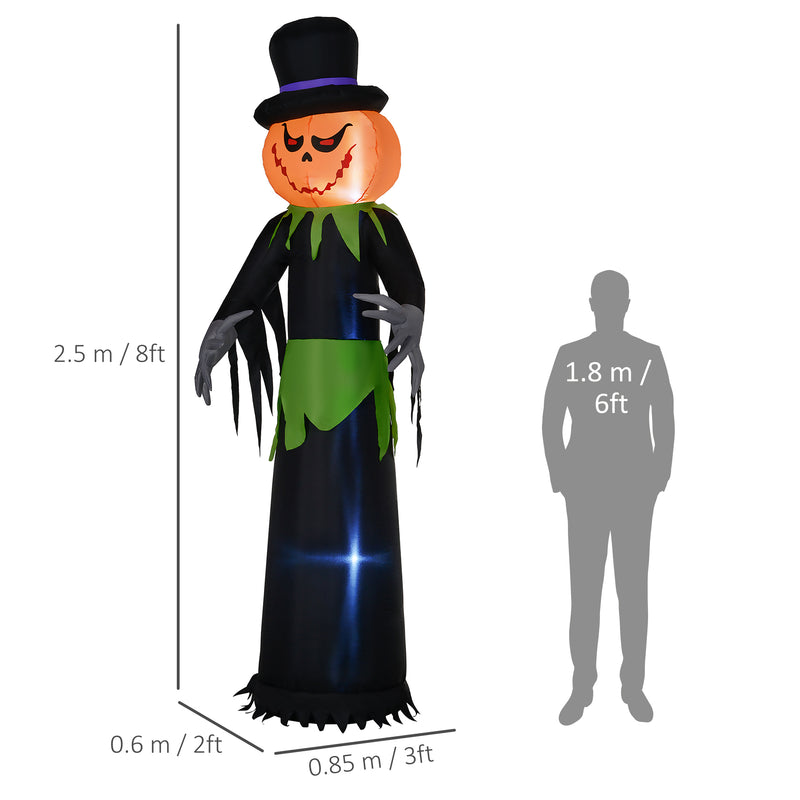 Outsunny 8FT Tall Halloween Inflatable Pumpkin Ghost in A Hat Decoration