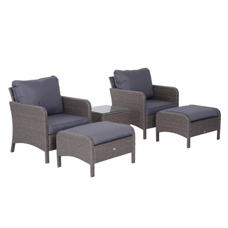 Outsunny Rattan 2 Seater Set with Footstools and Side Table - Dark Grey