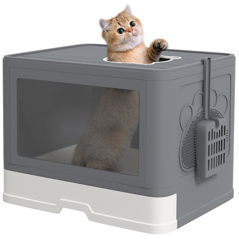 PawHut Enclosed Cat Litter Tray with Lid, Front Entry, Top Exit, Scoop, Brush