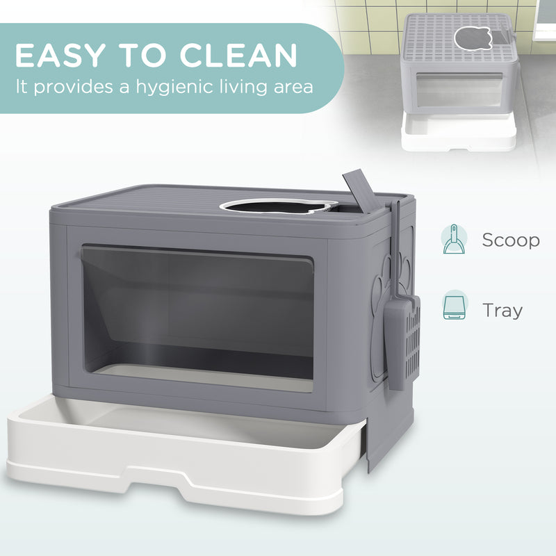 PawHut Enclosed Cat Litter Tray with Lid, Front Entry, Top Exit, Scoop, Brush