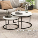 HOMCOM 2 Pcs Stacking Coffee Table Set Steel Frame, Marble-Effect White