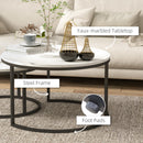 HOMCOM 2 Pcs Stacking Coffee Table Set Steel Frame, Marble-Effect White
