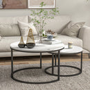HOMCOM 2 Pcs Stacking Coffee Table Set Steel Frame, Marble-Effect White