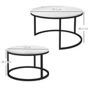 HOMCOM 2 Pcs Stacking Coffee Table Set Steel Frame, Marble-Effect White