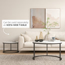 HOMCOM 2 Pcs Stacking Coffee Table Set Steel Frame, Marble-Effect White