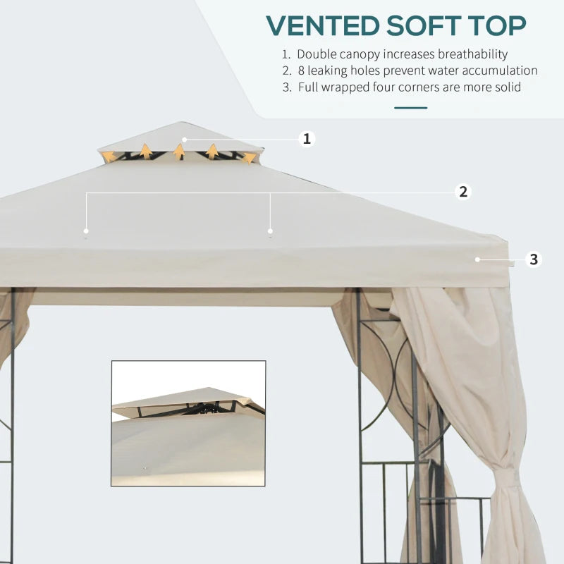 Outsunny Metal Gazebo with Curtains 3 x 3m - Beige