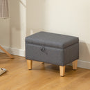 HOMCOM Linen Storage Ottoman Storage Box With Rubberwood Legs, Charcoal Grey