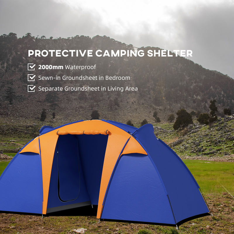 Outsunny Camping Tent with 2 Bedroom, Living Area and Awning for 4-6 Person