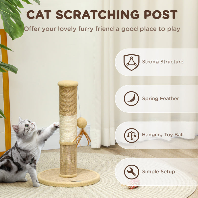 PawHut 47cm Tall Cat Scratching Post for Indoor Cats, with Sisal Rope,