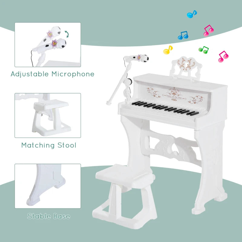 HOMCOM Kids  Mini Electronic Keyboard  w/Stool & Microphone & Music Stand (White)