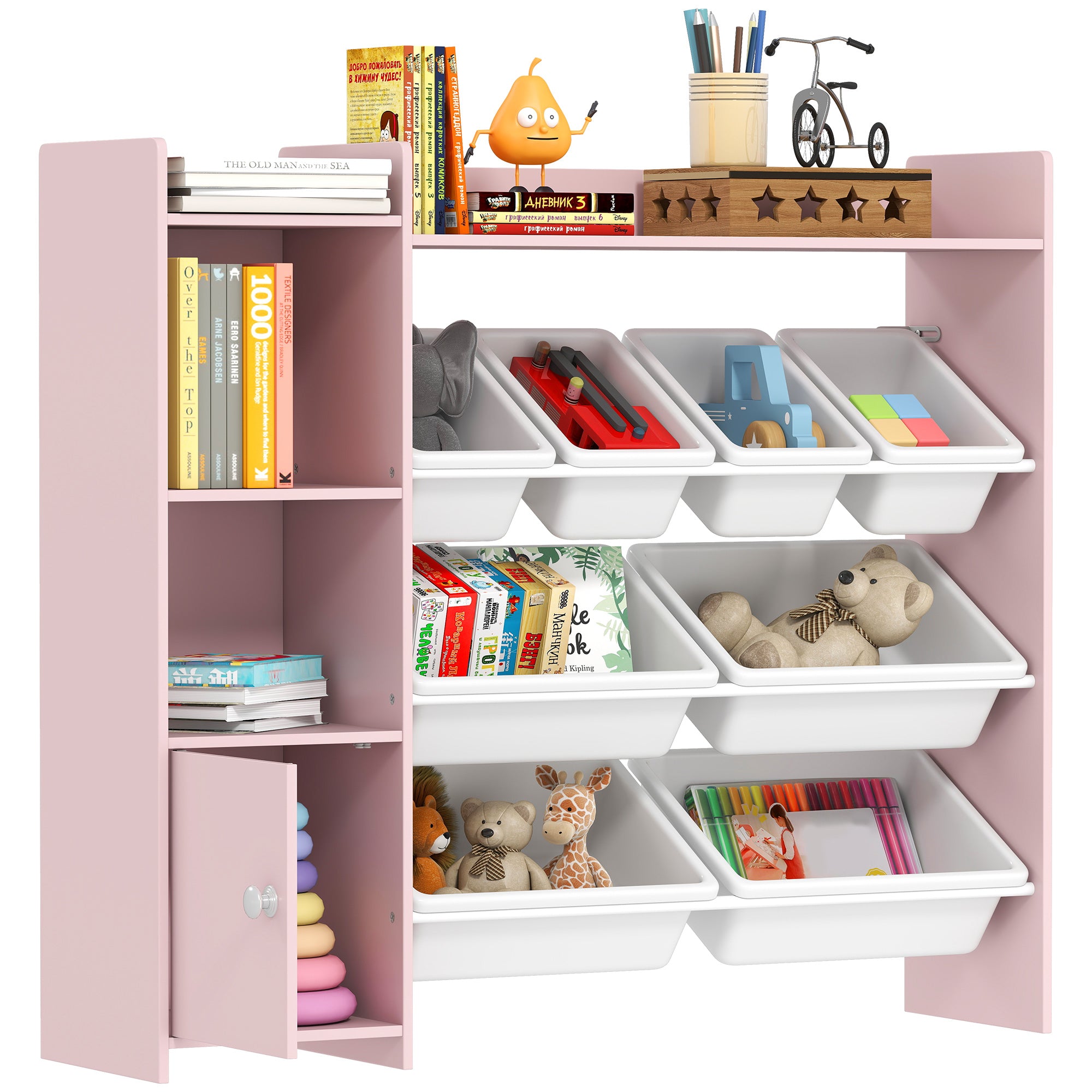 AIYAPLAY Toy Storage Unit With 8 Removable Bins, Storage Shelves, Cabi