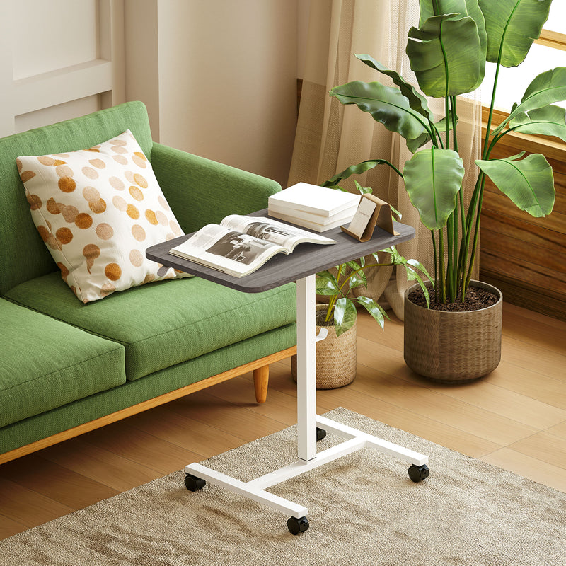 HOMCOM Natural Standing Desk Mobile Overbed Table W/ Wheels For Home Office