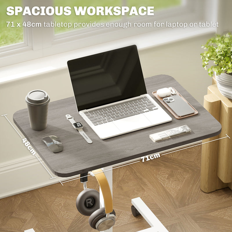 HOMCOM Natural Standing Desk Mobile Overbed Table W/ Wheels For Home Office