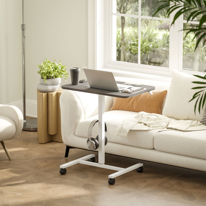 HOMCOM Natural Standing Desk Mobile Overbed Table W/ Wheels For Home Office