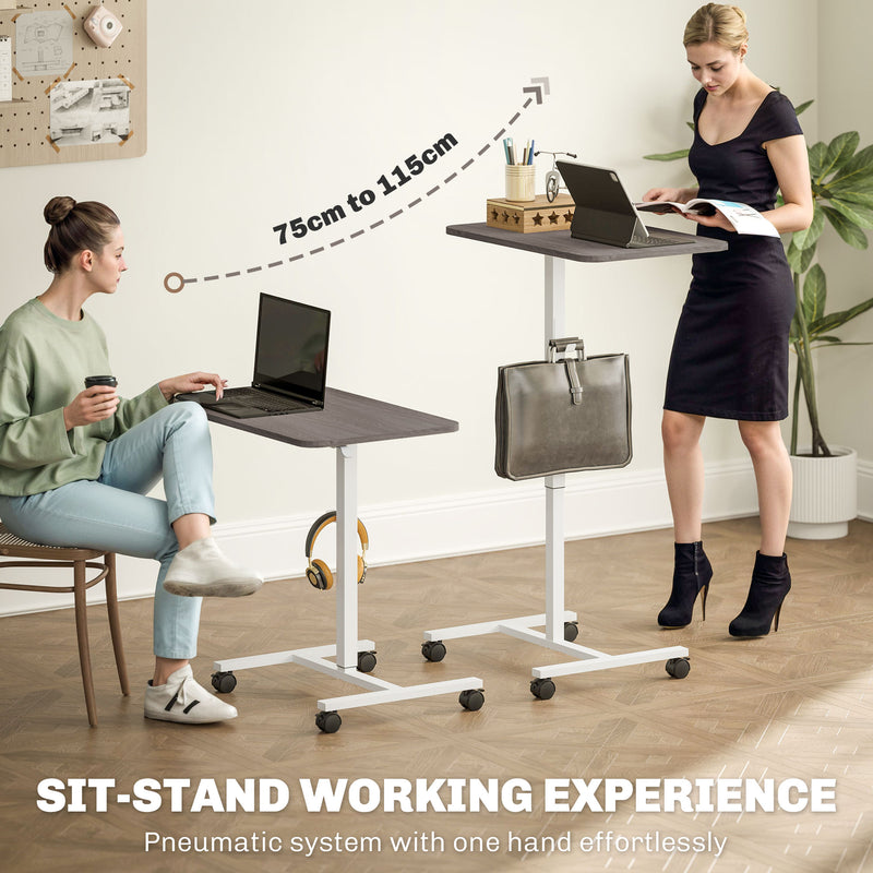 HOMCOM Natural Standing Desk Mobile Overbed Table W/ Wheels For Home Office
