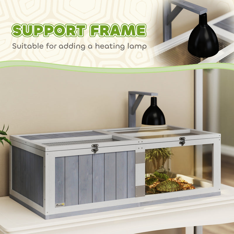 PawHut Wooden Tortoise House with Lamp Holder, Clear Observation Windows