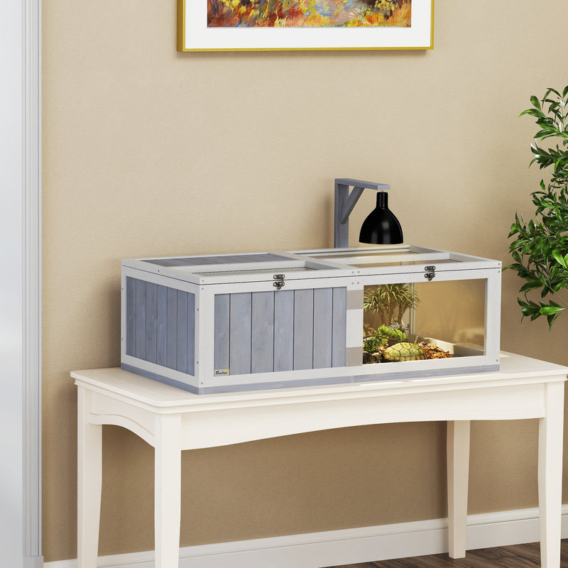 PawHut Wooden Tortoise House with Lamp Holder, Clear Observation Windows