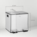 HOMCOM Dual Kitchen Bin Pedal Bin for Recycling and Waste, Silver Tone