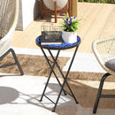 Outsunny Mosaic Garden Table, 35.5cm Folding Coffee Table, Navy Blue