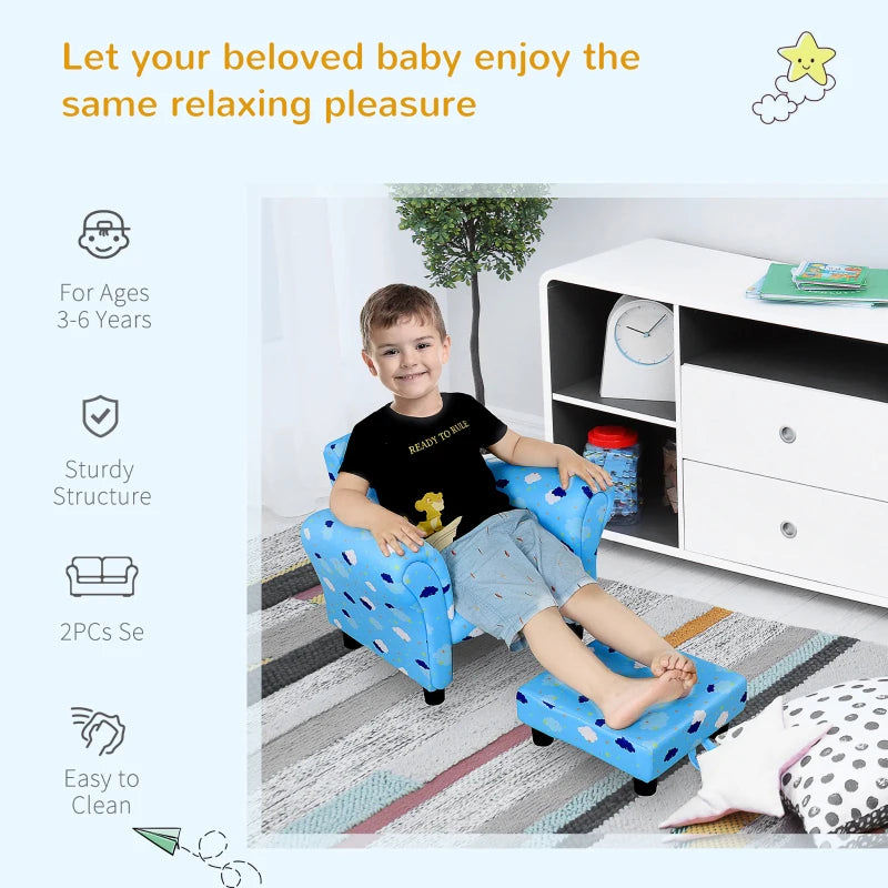 HOMCOM Children's Armchair with  Footrest - Blue