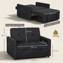 HOMCOM 2 Seater Sofa Bed Convertible Bed Settee With Pillows, Black