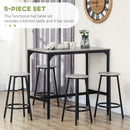 HOMCOM 5 Piece Brown Bar Table And Stools Set With Metal Frame Rustic