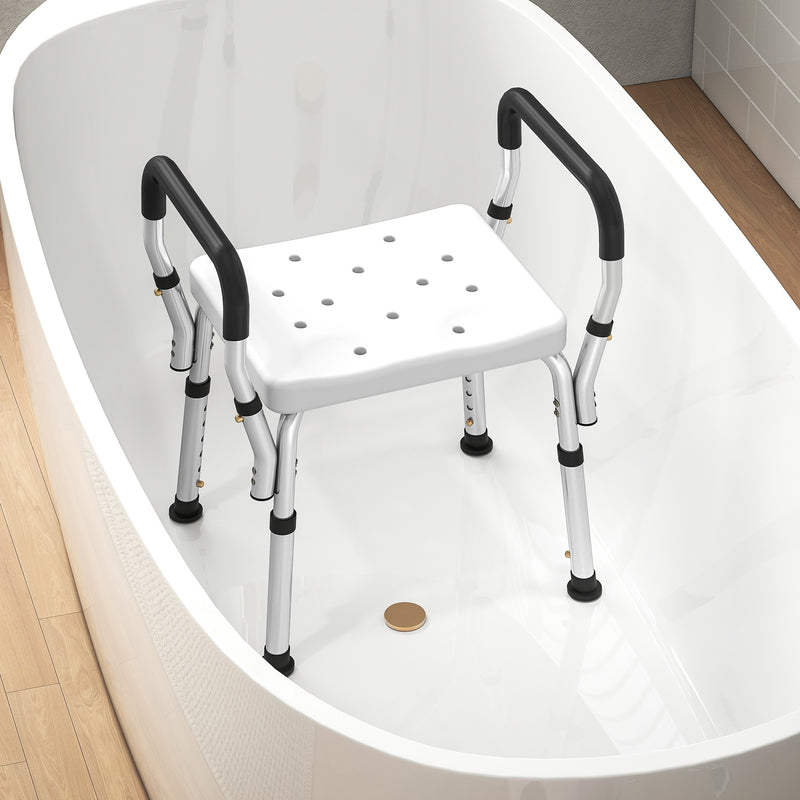 HOMCOM Rust-Free Aluminium Bath Chair with Adjustable Height, White