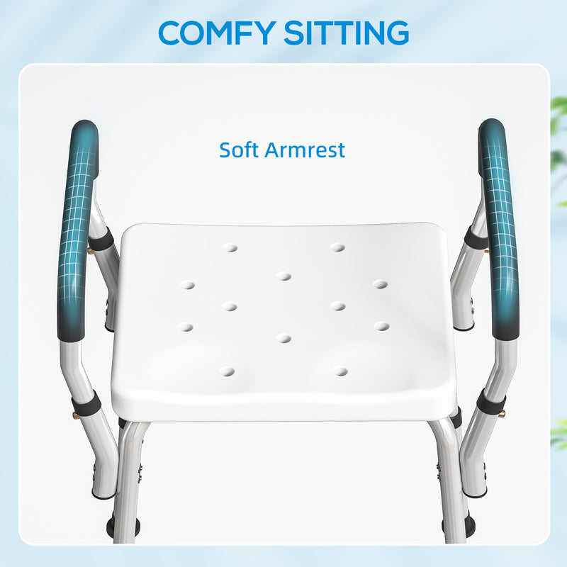 HOMCOM Rust-Free Aluminium Bath Chair with Adjustable Height, White
