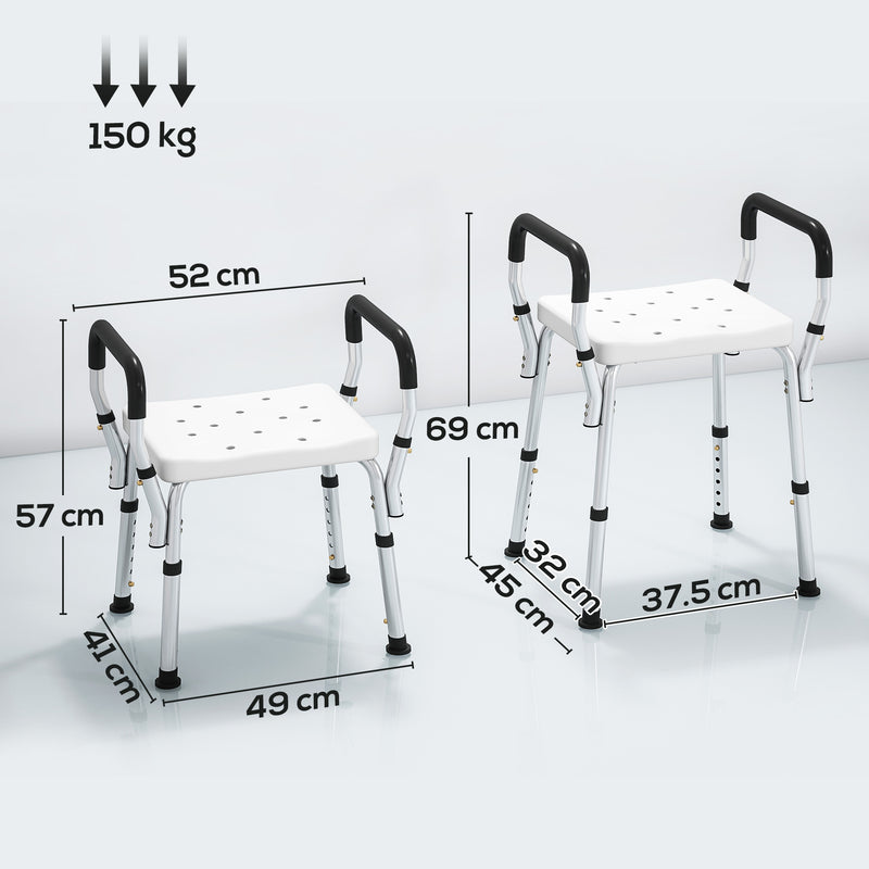 HOMCOM Rust-Free Aluminium Bath Chair with Adjustable Height, White