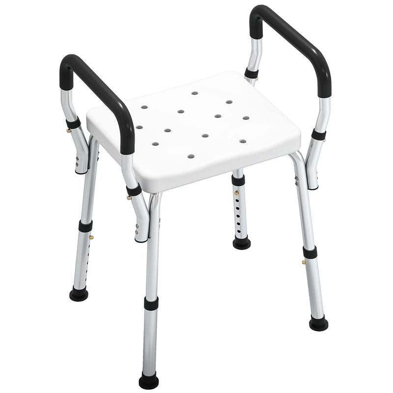 HOMCOM Rust-Free Aluminium Bath Chair with Adjustable Height, White