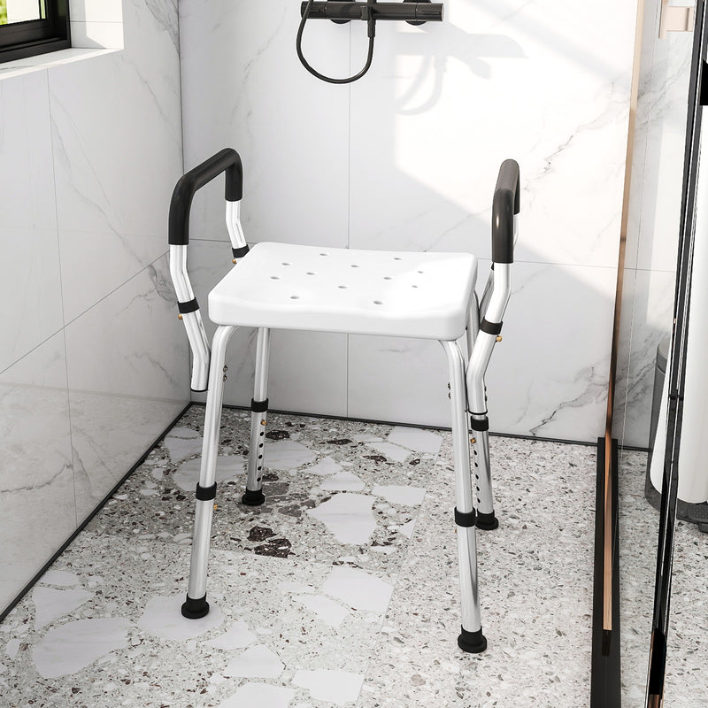 HOMCOM Rust-Free Aluminium Bath Chair with Adjustable Height, White
