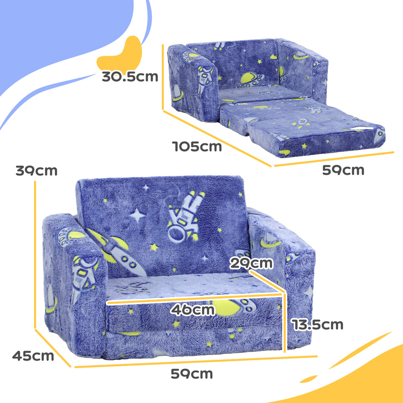 AIYAPLAY 2 In 1 Kids Folding Bed With Glow In The Dark Cosmic Design, Pink