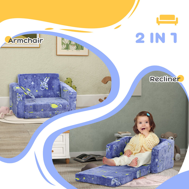 AIYAPLAY 2 In 1 Kids Folding Bed With Glow In The Dark Cosmic Design, Pink