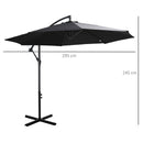 Outsunny 3m Garden Banana Parasol Cantilever Umbrella w/Crank& Base, Black