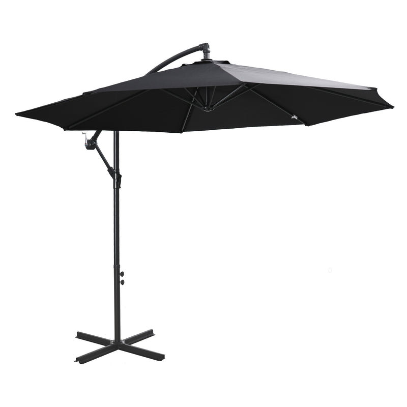 Outsunny 3m Garden Banana Parasol Cantilever Umbrella w/Crank& Base, Black