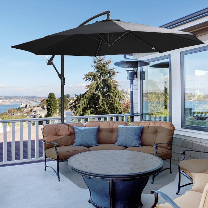 Outsunny 3m Garden Banana Parasol Cantilever Umbrella w/Crank& Base, Black