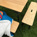 OLPRO Folding Bamboo Camping Bench Set Of 2 Portable Outdoor Picnic Benches With Carry Bag