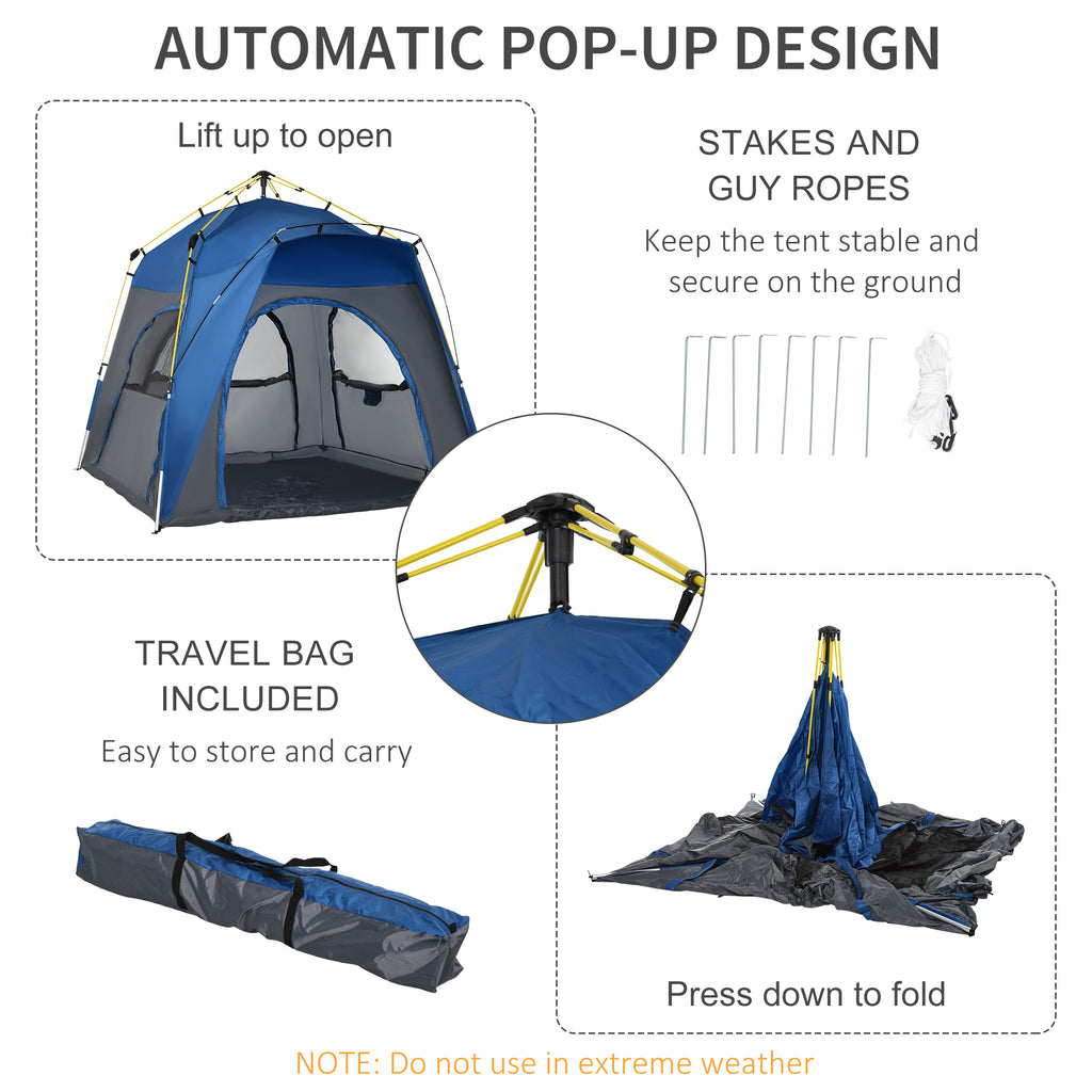Outsunny Four Man Pop Up Tent Automatic Camping Backpacking Dome Shelt