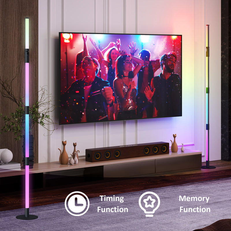 HOMCOM LED Floor Lamp, Corner Floor Lamp with App & Remote Control Dark Grey