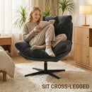 HOMCOM Accent Chair With Footstool, Modern Swivel Lounge Chair, Dark Grey