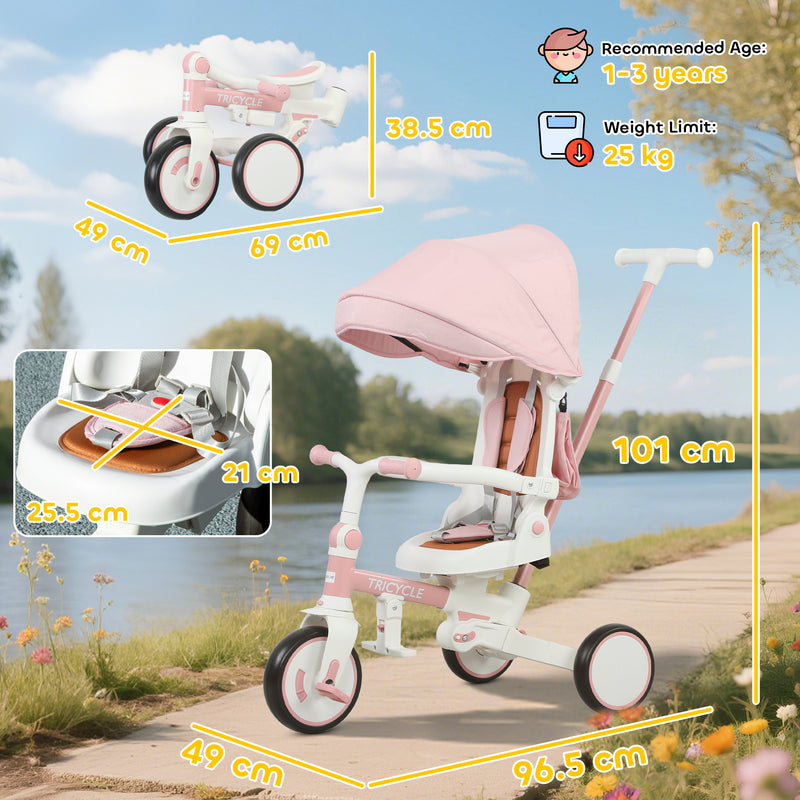 AIYAPLAY 5 in 1 Foldable Kids Trike, Toddler Tricycle for 1-3 Years,