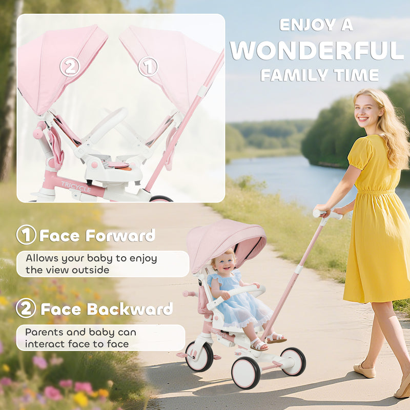 AIYAPLAY 5 in 1 Foldable Kids Trike, Toddler Tricycle for 1-3 Years,