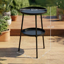 Outsunny Patio Side Table, 2-Tier Round Coffee End Table, Black