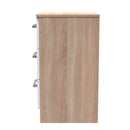 Milan Ready Assembled Bedside Table with 3 Drawers - White Matt / Oak