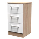 Milan Ready Assembled Bedside Table with 3 Drawers - White Matt / Oak
