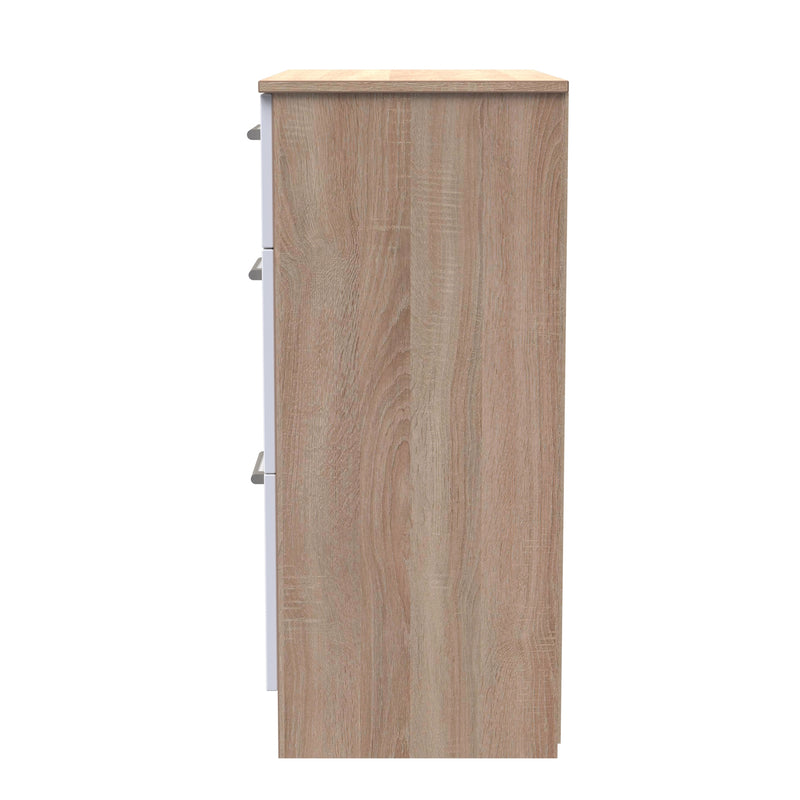 Milan Ready Assembled Chest Of Drawers with 3 Drawers - White Matt / Oak