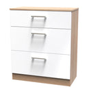 Milan Ready Assembled Chest Of Drawers with 3 Drawers - White Matt / Oak