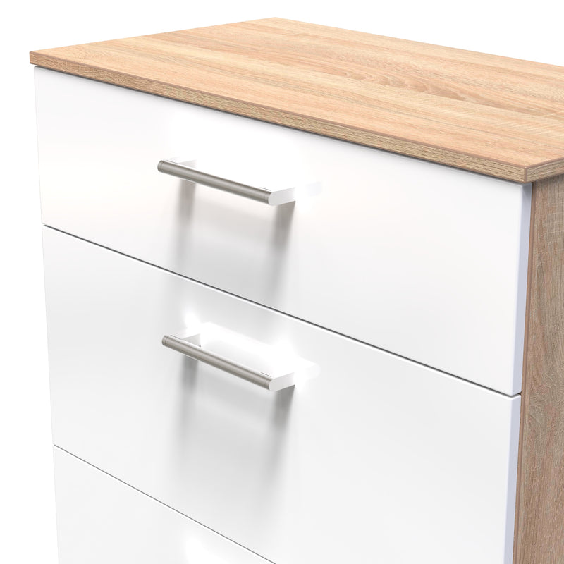 Milan Ready Assembled Chest Of Drawers with 3 Drawers - White Gloss / Oak