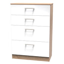 Milan Ready Assembled Chest Of Drawers with 4 Drawers - White Matt / Oak